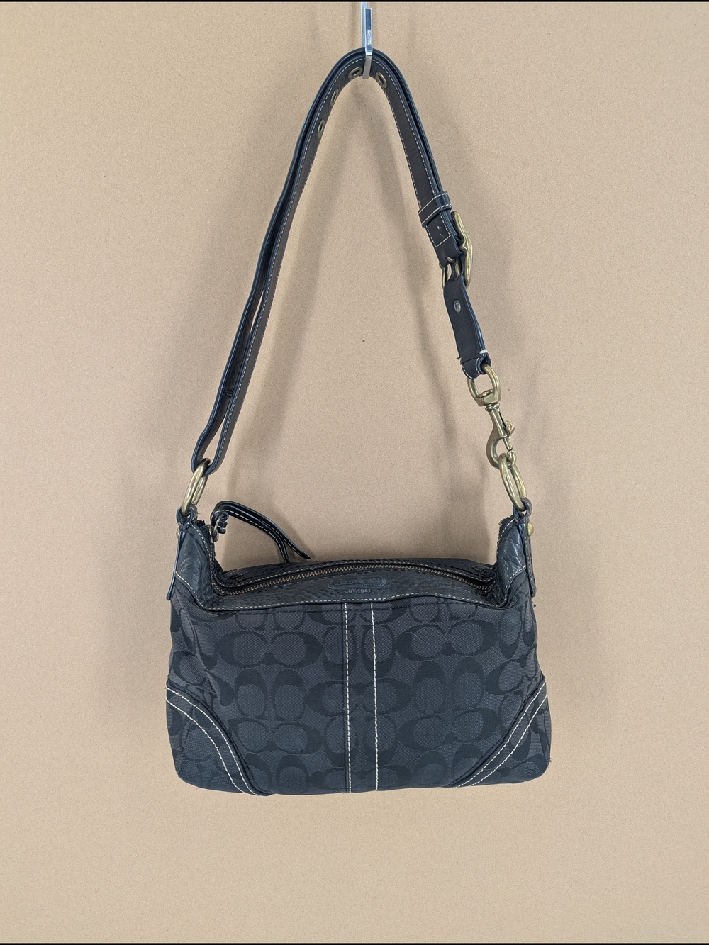 Vintage COACH Signature Shoulder Bag Black Monogram Jacquard Hobo 10561 Y2K - Picture 12 of 12
